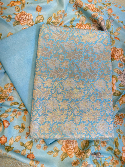 Light Blue Brocade Katan Silk Zari Jaal Banarasi Dupatta with Digital Print Dupatta Banarasi Suit 11IM_BRCD5
