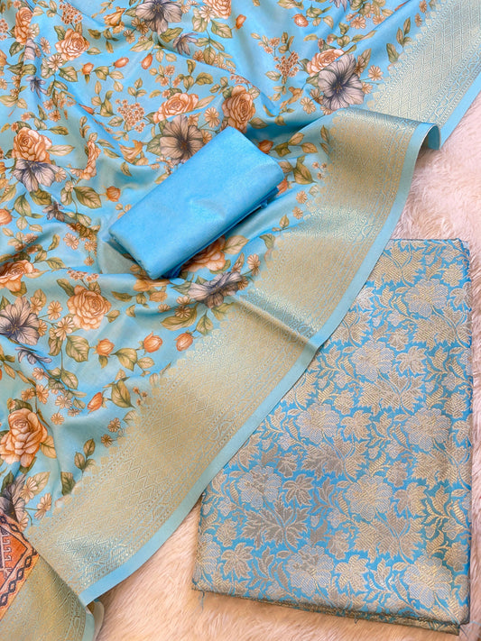 Light Blue Brocade Katan Silk Zari Jaal Banarasi Dupatta with Digital Print Dupatta Banarasi Suit 11IM_BRCD5