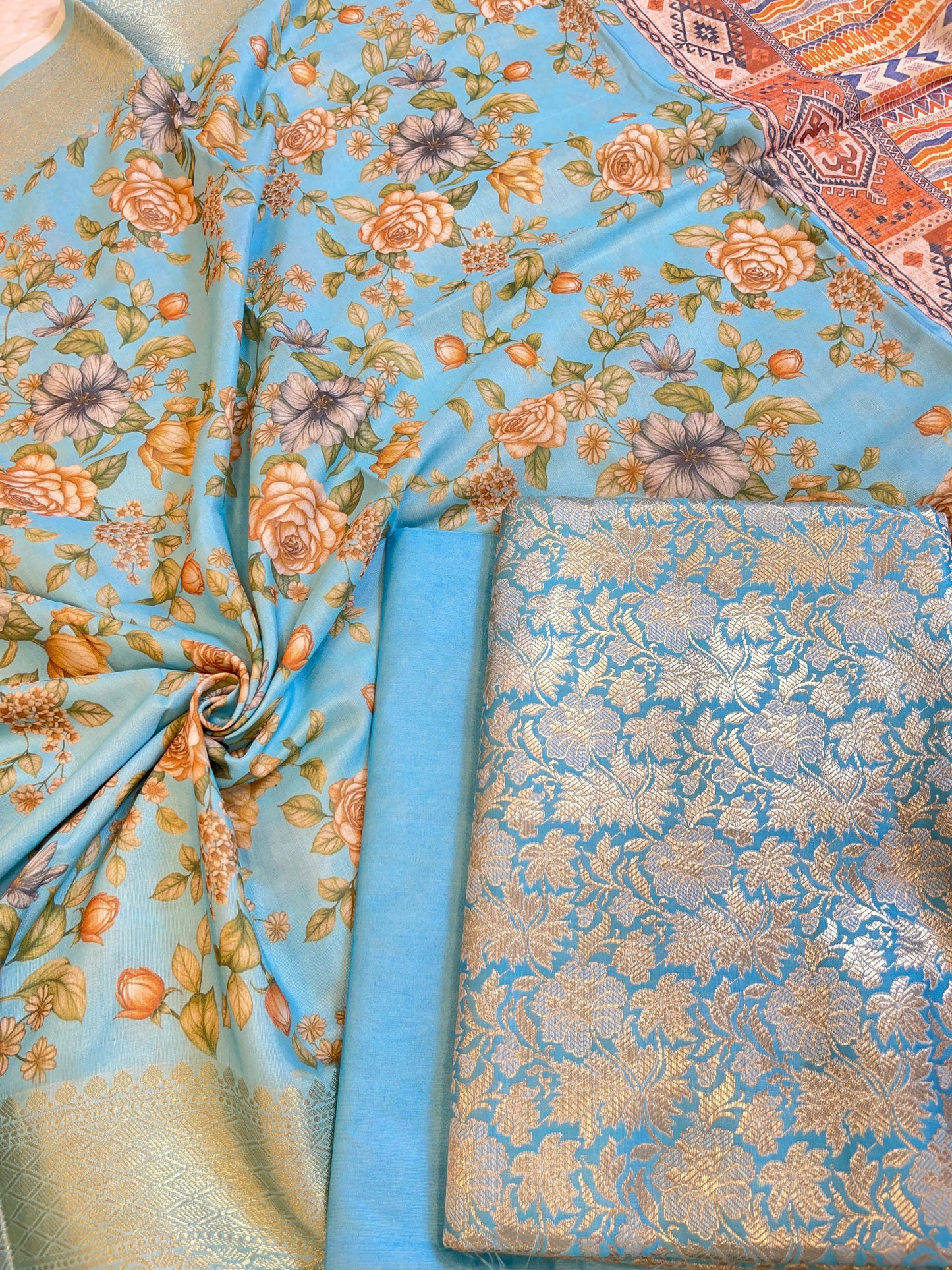 Light Blue Brocade Katan Silk Zari Jaal Banarasi Dupatta with Digital Print Dupatta Banarasi Suit 11IM_BRCD5