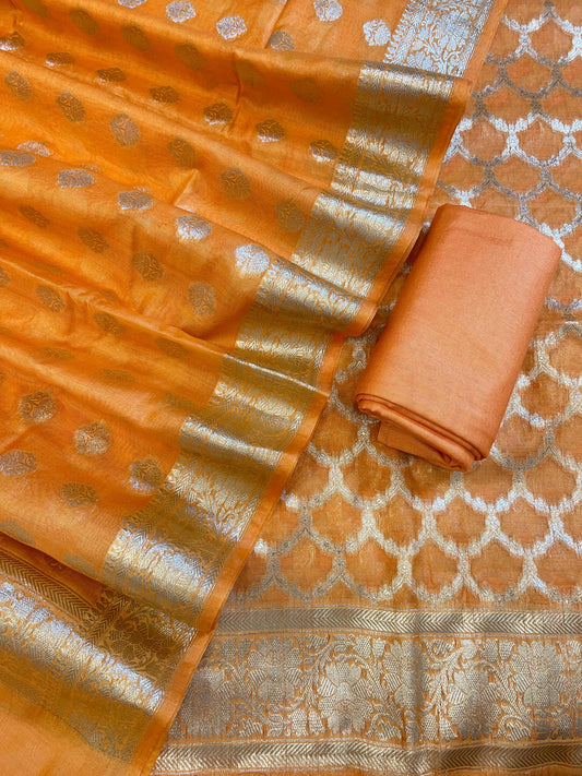 Orange Pure Cotton Dyable Zari Geometrical Jaal Banarasi Suit 11IM_PCD1