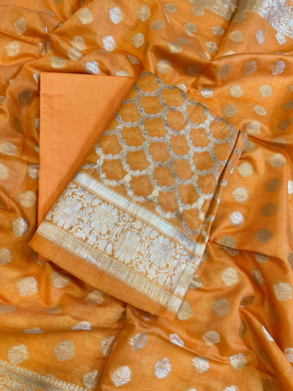 Orange Pure Cotton Dyable Zari Geometrical Jaal Banarasi Suit 11IM_PCD1