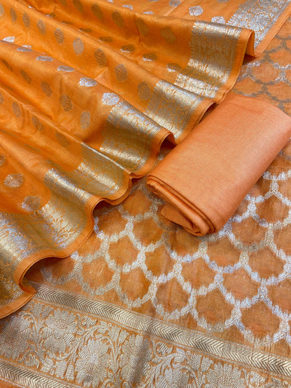 Orange Pure Cotton Dyable Zari Geometrical Jaal Banarasi Suit 11IM_PCD1