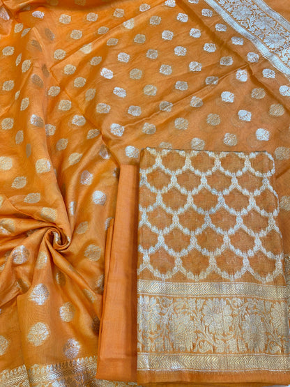 Orange Pure Cotton Dyable Zari Geometrical Jaal Banarasi Suit 11IM_PCD1