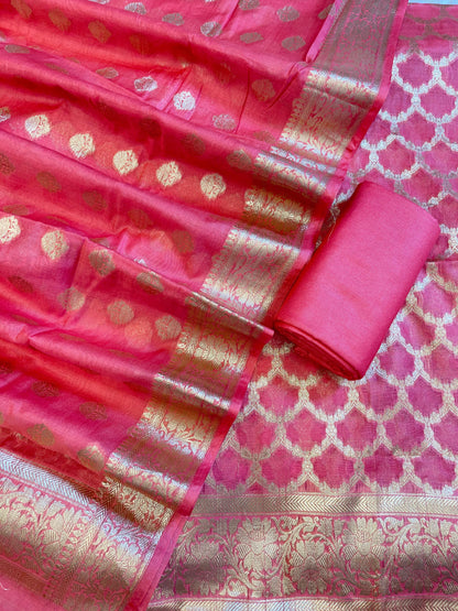 Peach Pure Cotton Dyable Zari Geometrical Jaal Banarasi Suit 11IM_PCD2