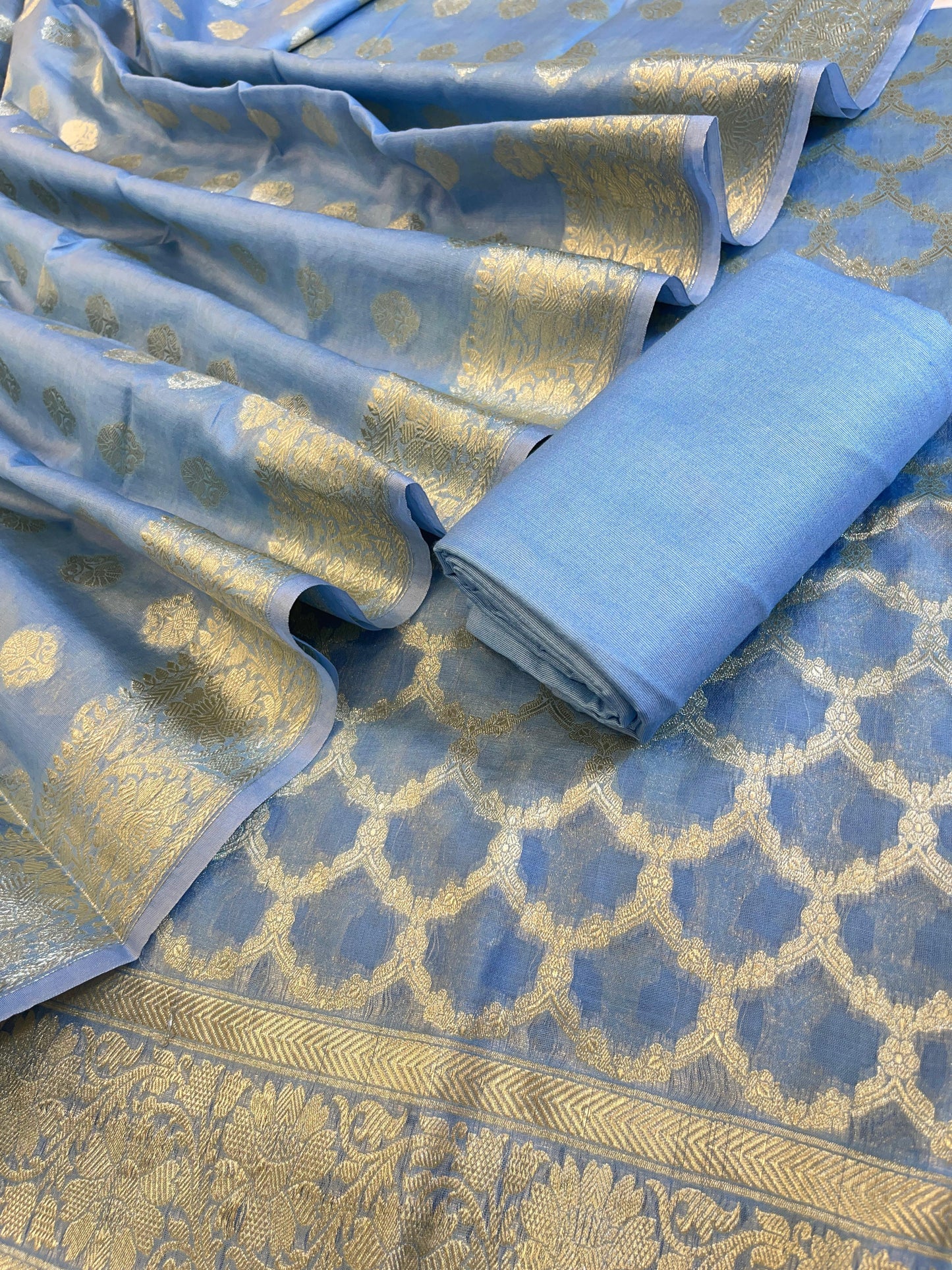 Blue Pure Cotton Dyable Zari Geometrical Jaal Banarasi Suit 11IM_PCD3