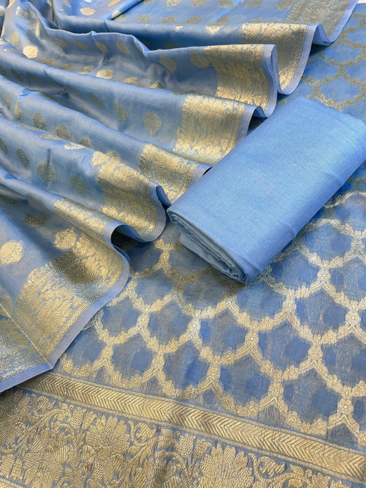 Blue Pure Cotton Dyable Zari Geometrical Jaal Banarasi Suit 11IM_PCD3