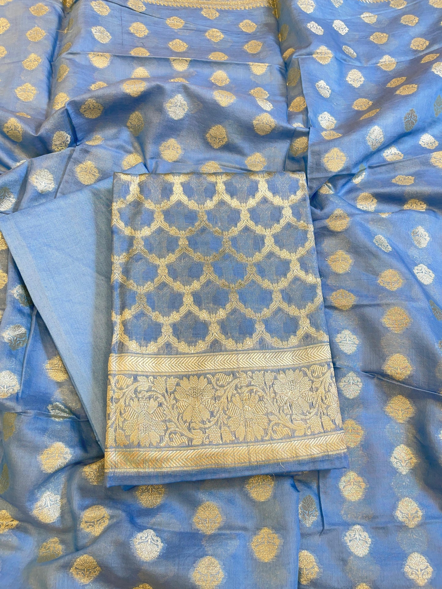 Blue Pure Cotton Dyable Zari Geometrical Jaal Banarasi Suit 11IM_PCD3