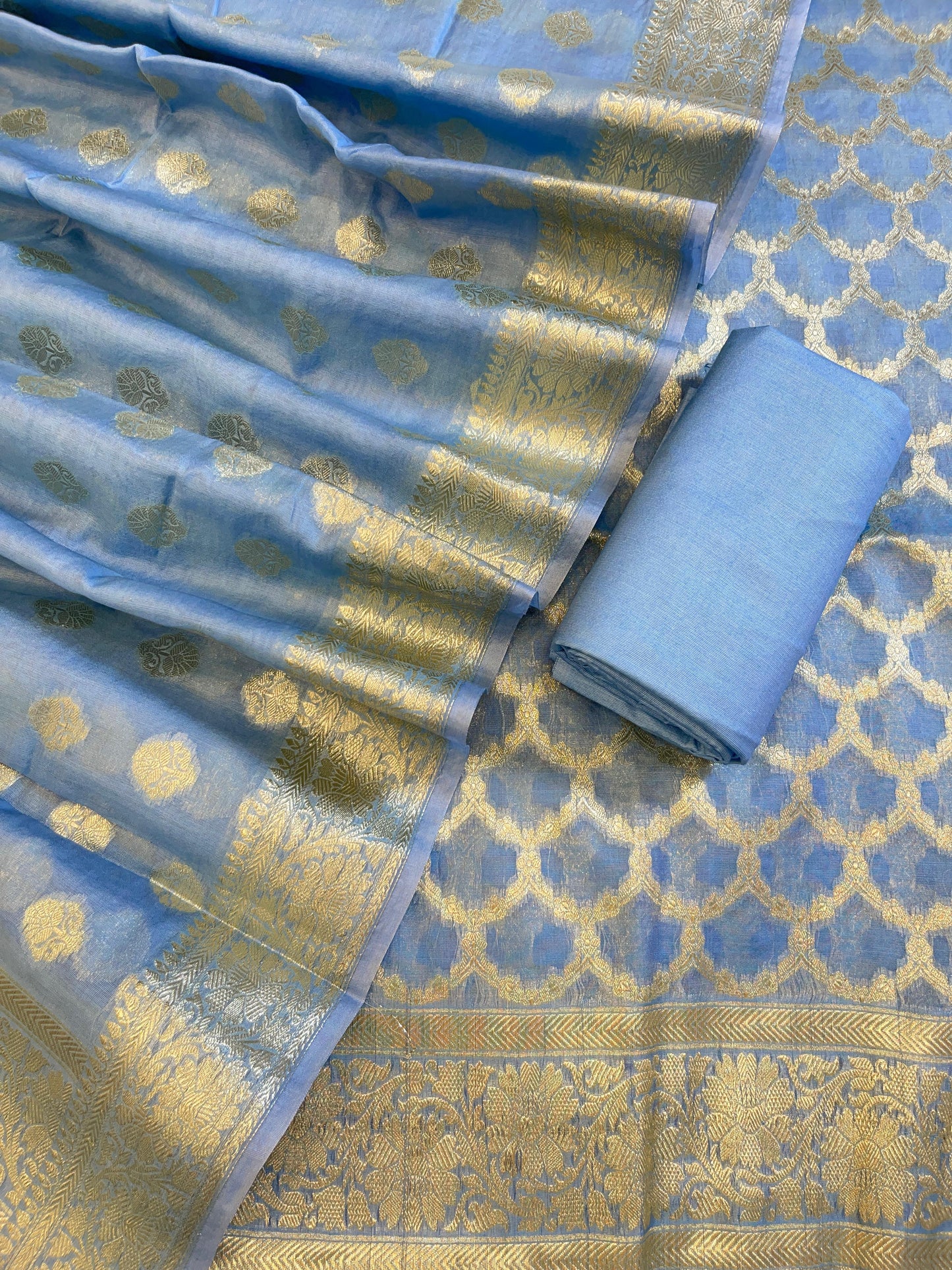 Blue Pure Cotton Dyable Zari Geometrical Jaal Banarasi Suit 11IM_PCD3