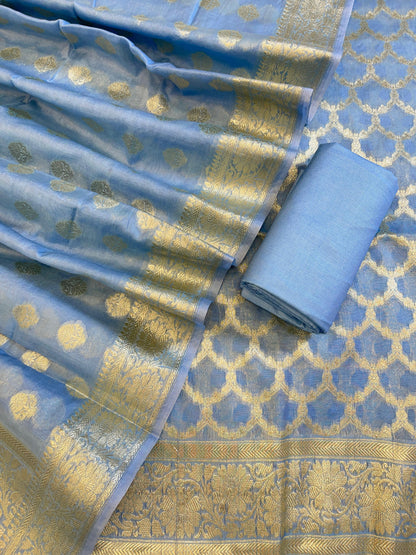 Blue Pure Cotton Dyable Zari Geometrical Jaal Banarasi Suit 11IM_PCD3