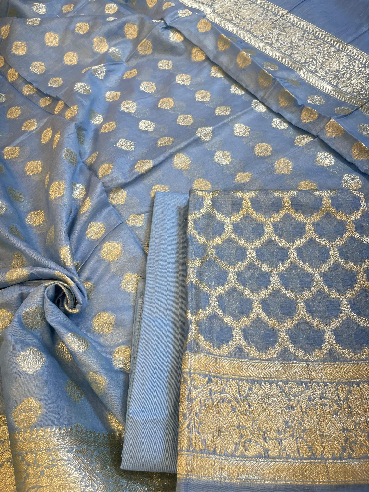 Blue Pure Cotton Dyable Zari Geometrical Jaal Banarasi Suit 11IM_PCD3