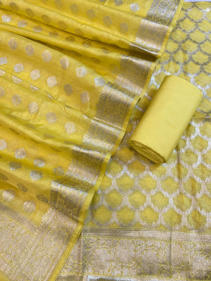 Yellow Pure Cotton Dyable Zari Geometrical Jaal Banarasi Suit 11IM_PCD5