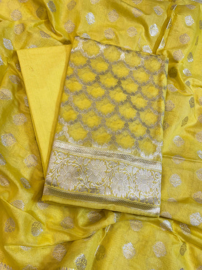 Yellow Pure Cotton Dyable Zari Geometrical Jaal Banarasi Suit 11IM_PCD5