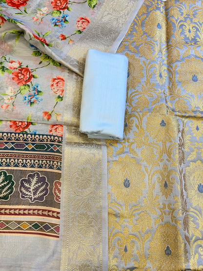 Light Blue Brocade Kimkhab Floral Boota Jaal Banarasi Suit with Digital Print Dupatta 11SKL_BK1