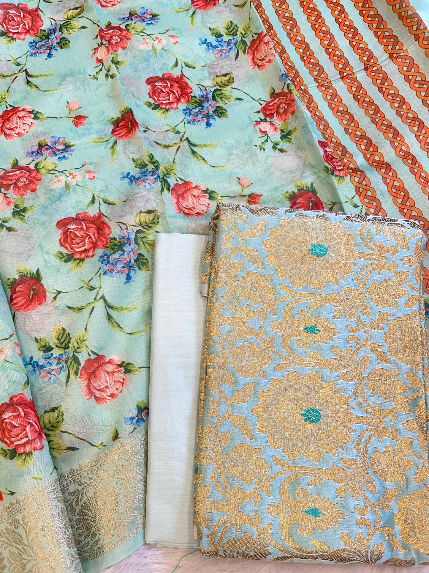 Seagreen Brocade Kimkhab Floral Boota Jaal Banarasi Suit with Digital Print Dupatta 11SKL_BK2