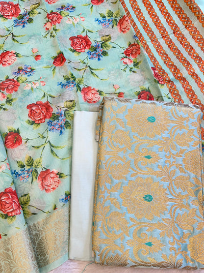 Seagreen Brocade Kimkhab Floral Boota Jaal Banarasi Suit with Digital Print Dupatta 11SKL_BK2