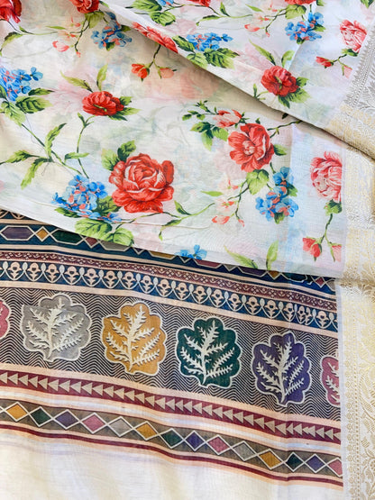 Cream Brocade Kimkhab Floral Boota Jaal Banarasi Suit with Digital Print Dupatta 11SKL_BK3