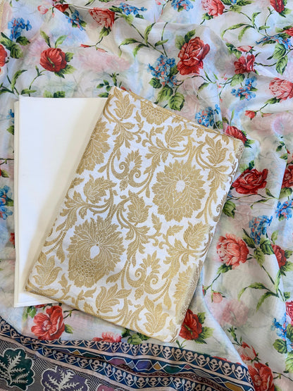 Cream Brocade Kimkhab Floral Boota Jaal Banarasi Suit with Digital Print Dupatta 11SKL_BK3