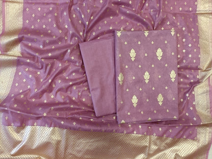 Light Purple Mercerise Silk Floral Zari Booti with Chunri Booti Dupatta Banarasi Suit 11SKL_CMS1