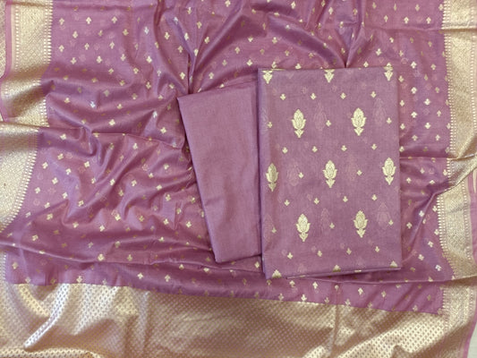 Light Purple Mercerise Silk Floral Zari Booti with Chunri Booti Dupatta Banarasi Suit 11SKL_CMS1