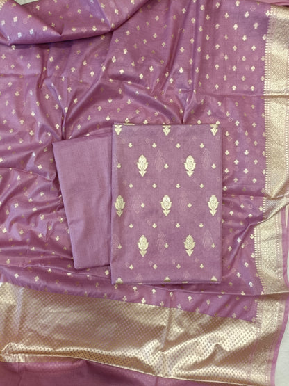 Light Purple Mercerise Silk Floral Zari Booti with Chunri Booti Dupatta Banarasi Suit 11SKL_CMS1