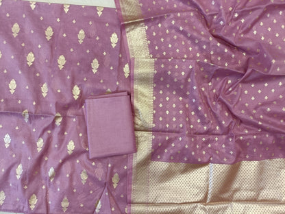 Light Purple Mercerise Silk Floral Zari Booti with Chunri Booti Dupatta Banarasi Suit 11SKL_CMS1