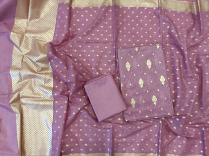Light Purple Mercerise Silk Floral Zari Booti with Chunri Booti Dupatta Banarasi Suit 11SKL_CMS1