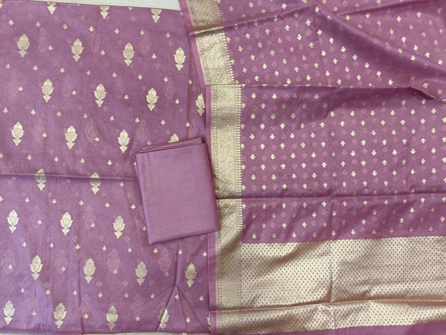 Light Purple Mercerise Silk Floral Zari Booti with Chunri Booti Dupatta Banarasi Suit 11SKL_CMS1