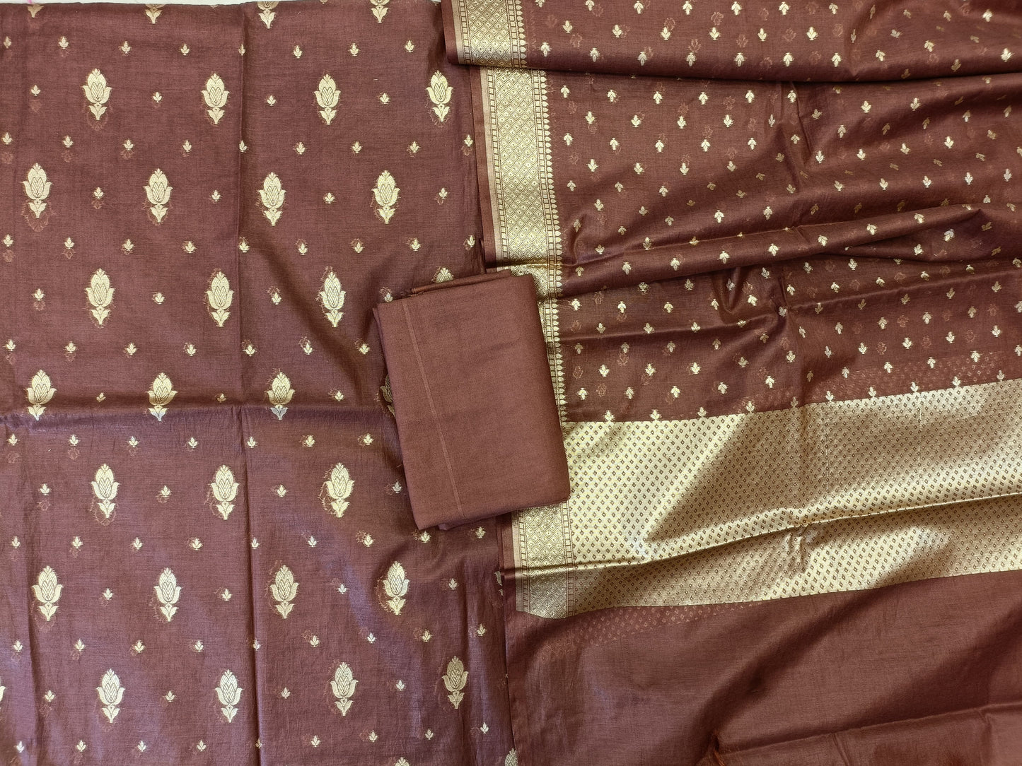 Brown Mercerise Silk Floral Zari Booti with Chunri Booti Dupatta Banarasi Suit 11SKL_CMS4