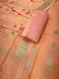 Orange Linen Silk Floral Zari Booti with Embroidery Jaal Dupatta Banarasi Suit 11SKL_LNE2