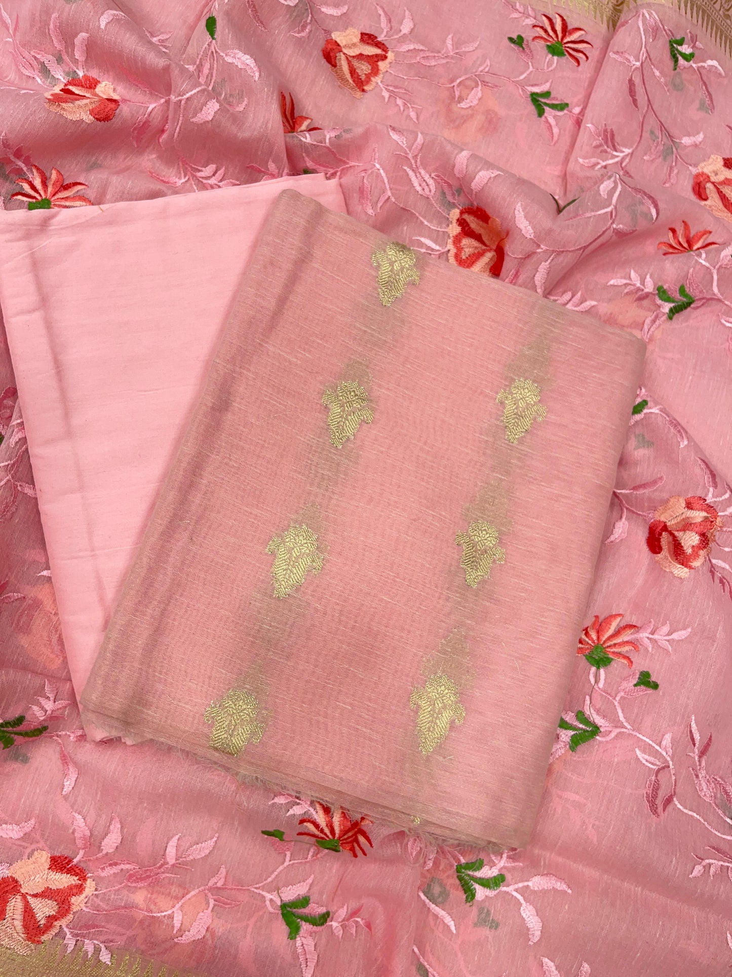 Pink Linen Silk Floral Zari Booti with Embroidery Jaal Dupatta Banarasi Suit 11SKL_LNE4