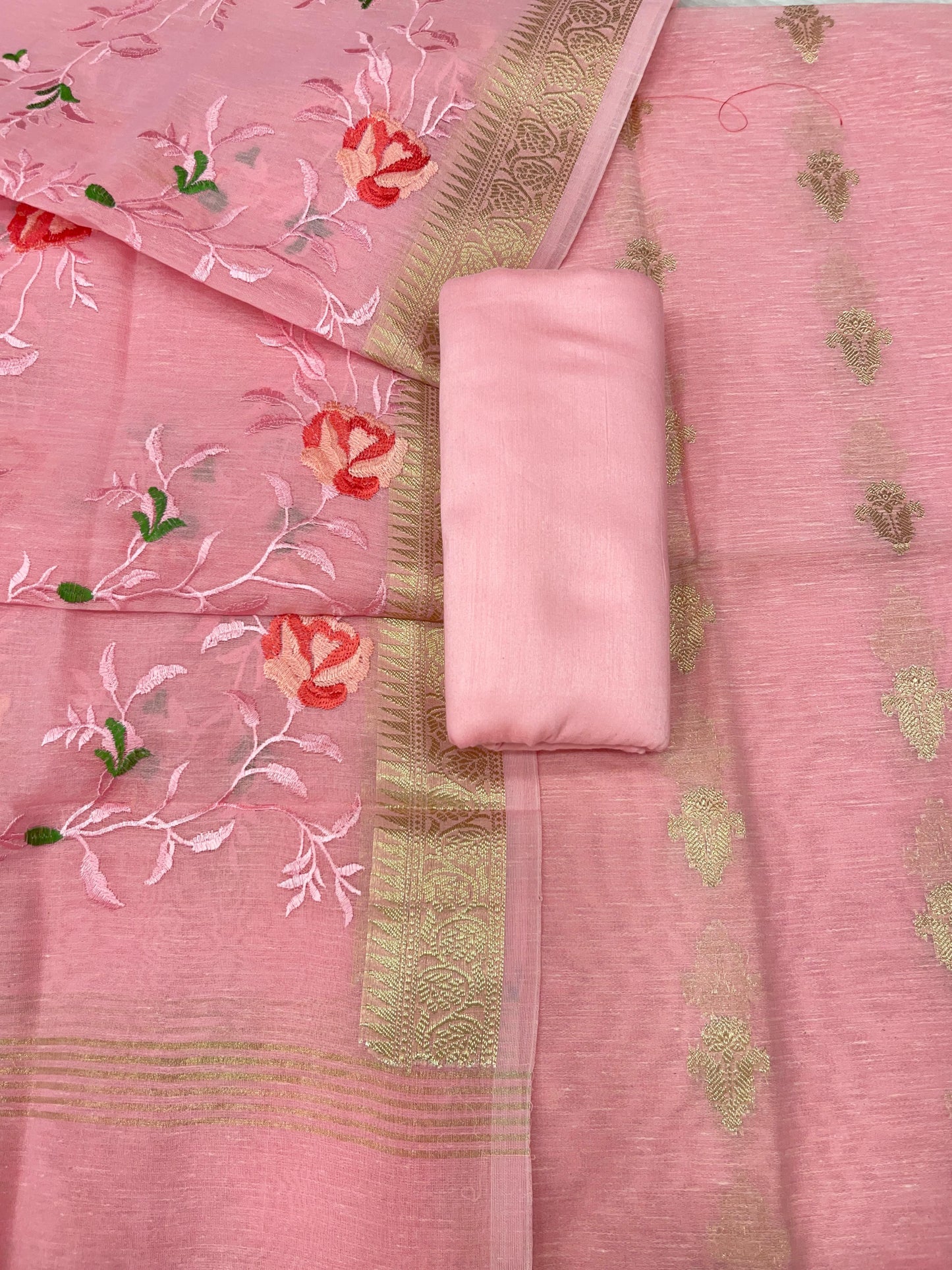 Pink Linen Silk Floral Zari Booti with Embroidery Jaal Dupatta Banarasi Suit 11SKL_LNE4