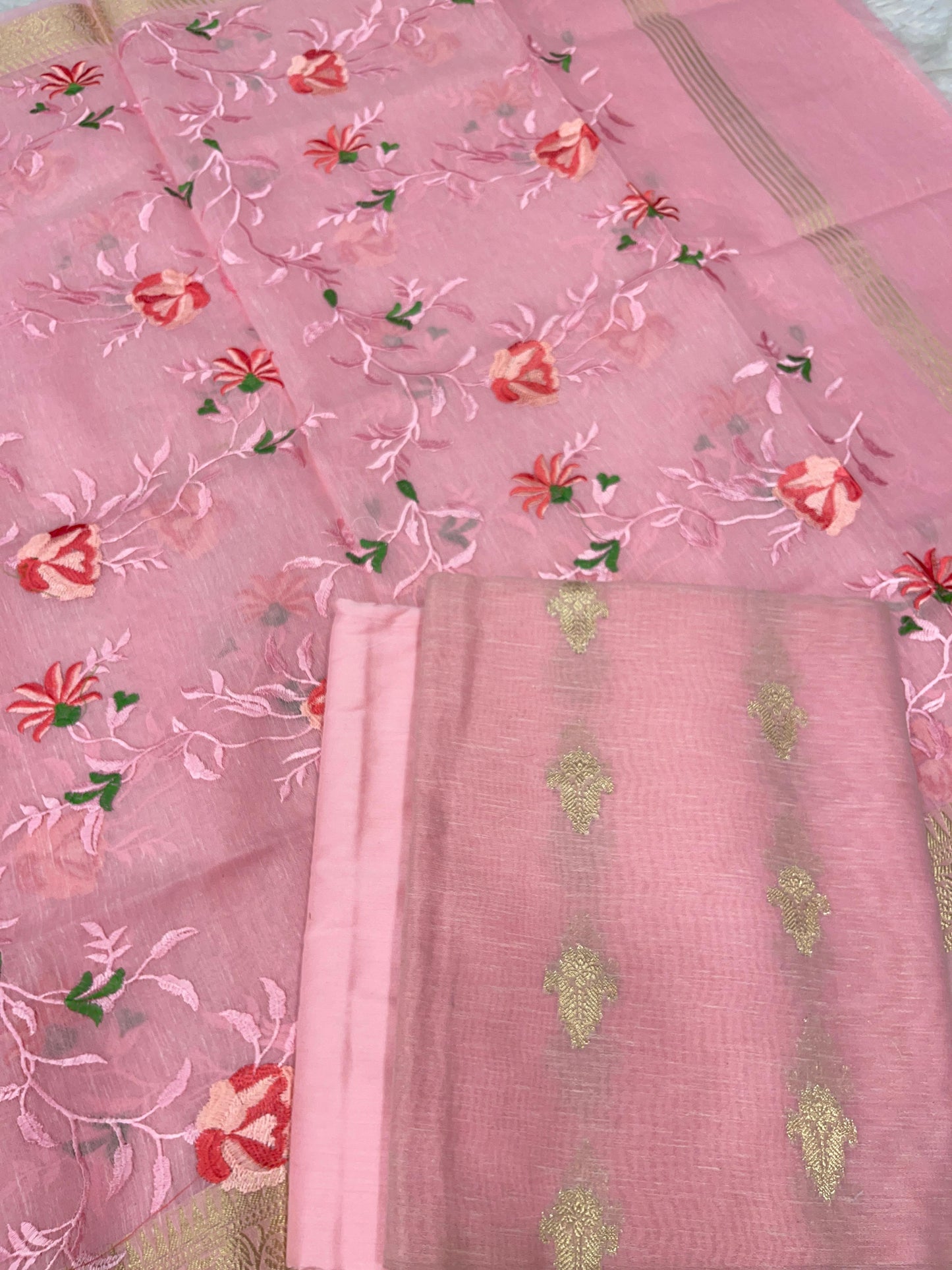 Pink Linen Silk Floral Zari Booti with Embroidery Jaal Dupatta Banarasi Suit 11SKL_LNE4