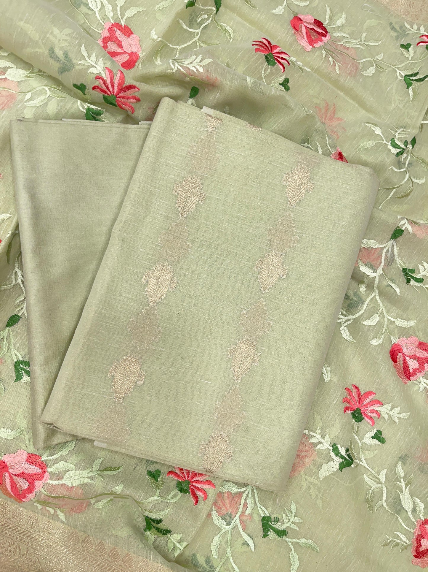 Lime Yellow Linen Silk Floral Zari Booti with Embroidery Jaal Dupatta Banarasi Suit 11SKL_LNE6