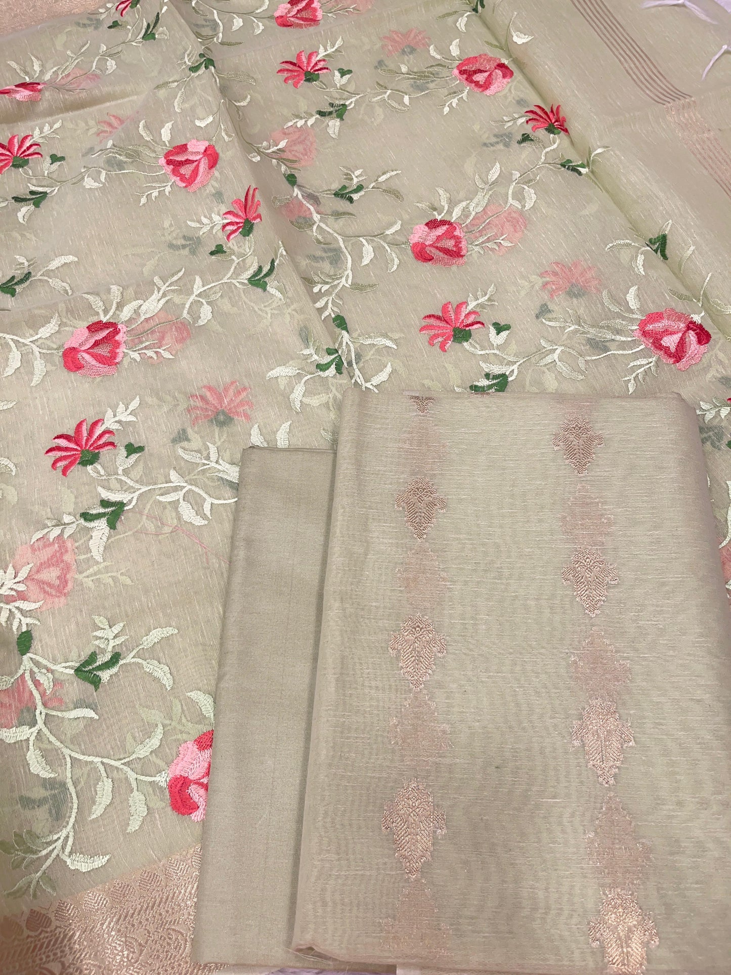 Lime Yellow Linen Silk Floral Zari Booti with Embroidery Jaal Dupatta Banarasi Suit 11SKL_LNE6