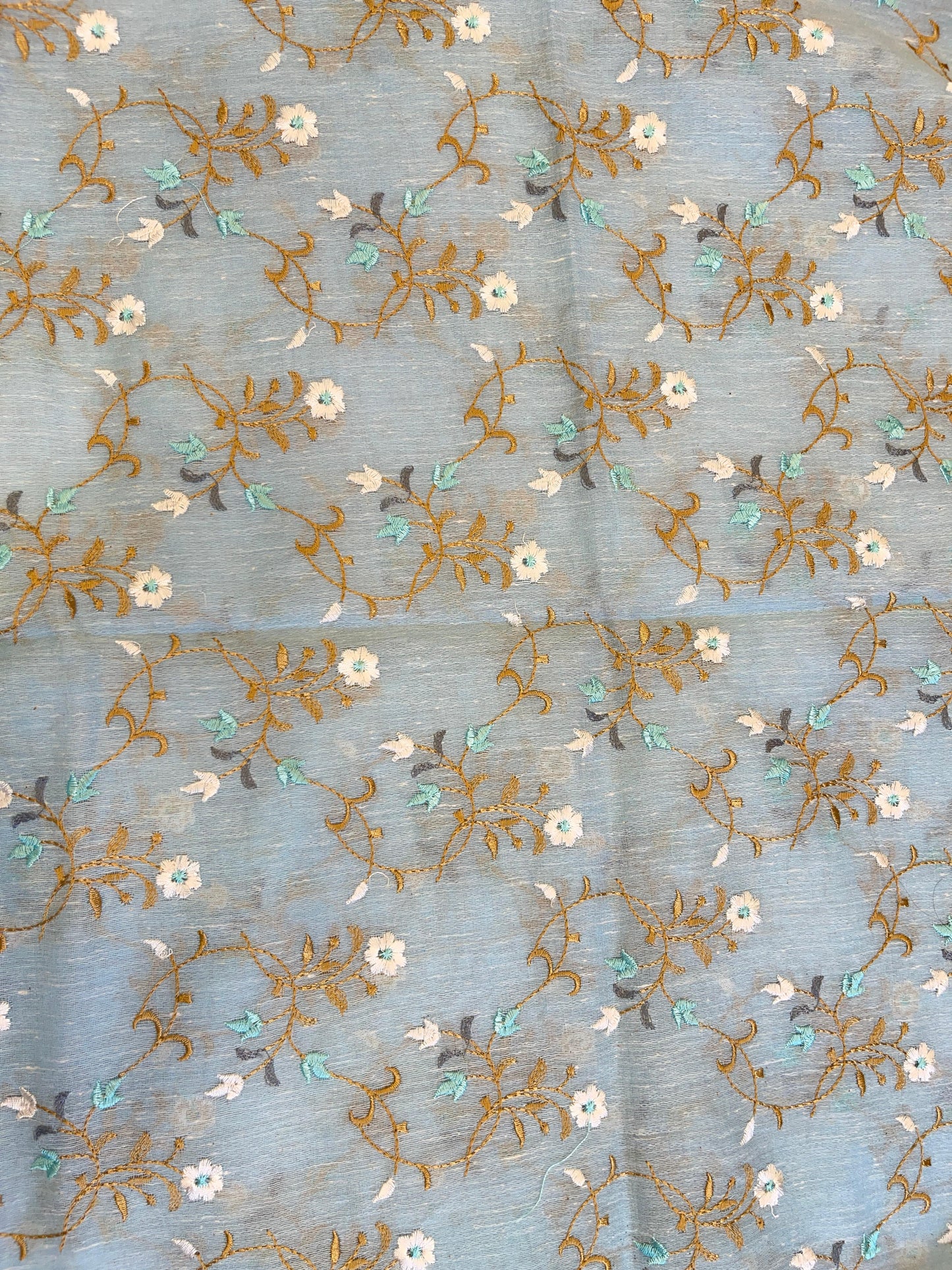 Light Blue Linen Silk Resham Booti Banarasi Suit with Embroidery Dupatta 11SKL_LNEM2