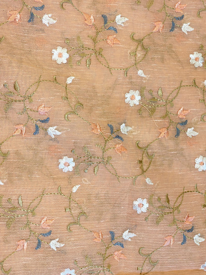 Peach Linen Silk Resham Booti Banarasi Suit with Embroidery Dupatta 11SKL_LNEM3