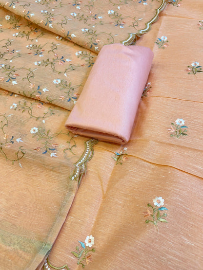 Peach Linen Silk Resham Booti Banarasi Suit with Embroidery Dupatta 11SKL_LNEM3