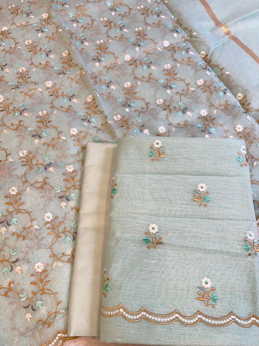 Grey Linen Silk Resham Booti Banarasi Suit with Embroidery Dupatta 11SKL_LNEM5