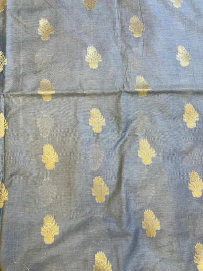 Grey Mercerise Silk Floral Zari Booti with Embroidery Dupatta Banarasi Suit 11SKL_MSRS10