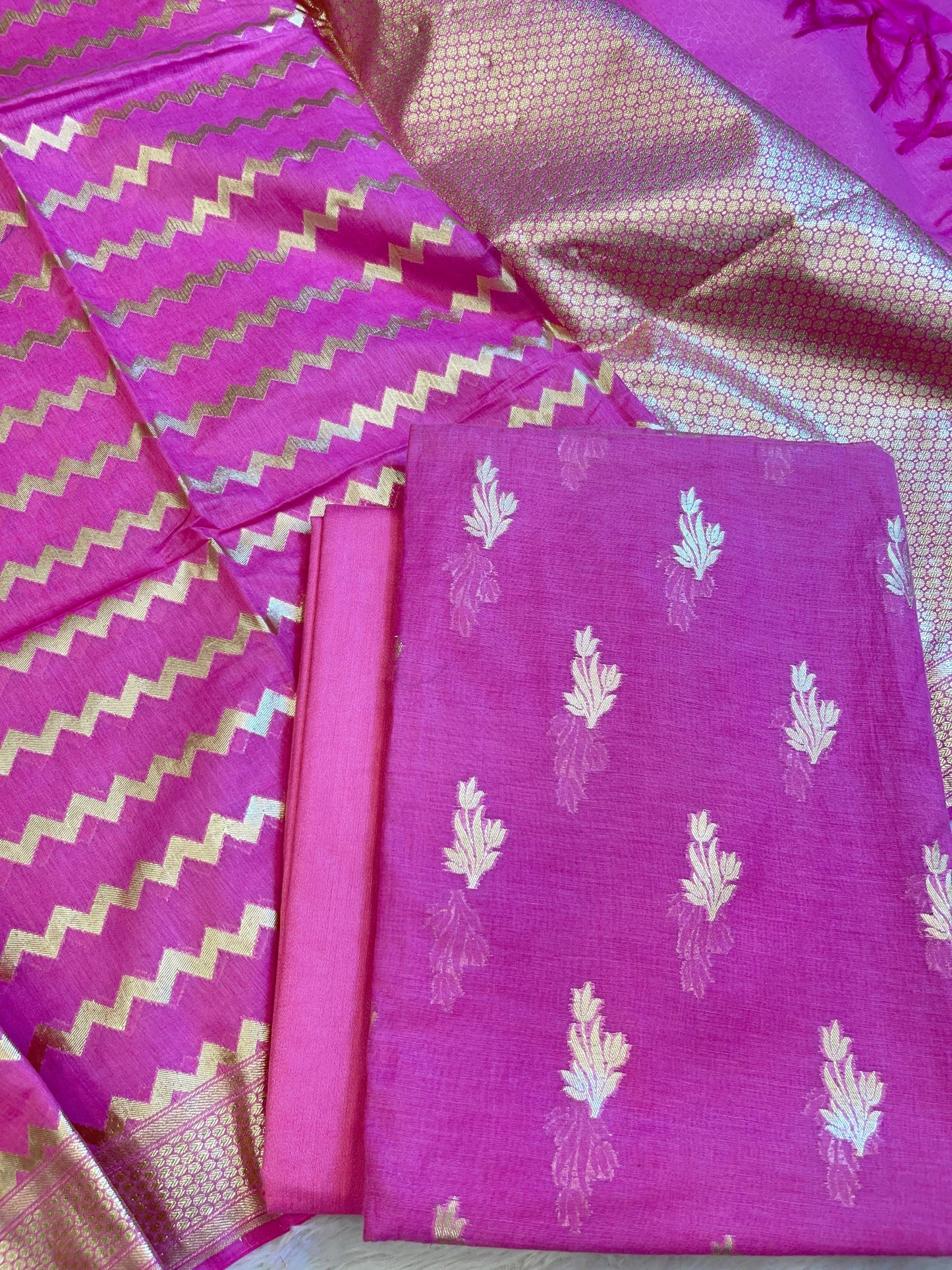 Magenta Mercerise Silk Floral Zari Booti with Zig-Zag Dupatta Banarasi Suit 11SKL_MSRS1
