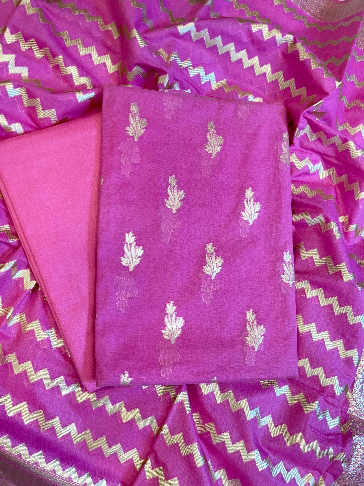 Magenta Mercerise Silk Floral Zari Booti with Zig-Zag Dupatta Banarasi Suit 11SKL_MSRS1