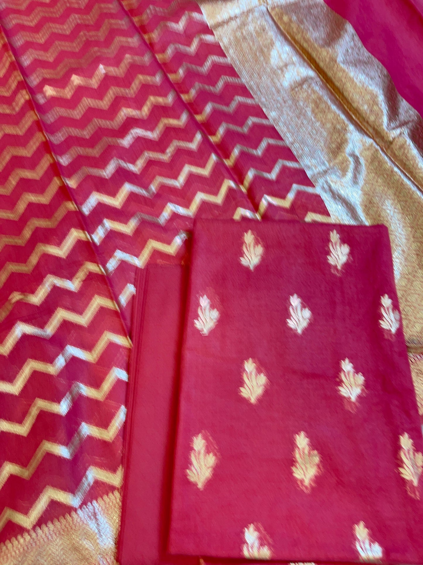 Dark Pink Mercerise Silk Floral Zari Booti with Zig-Zag Dupatta Banarasi Suit 11SKL_MSRS3