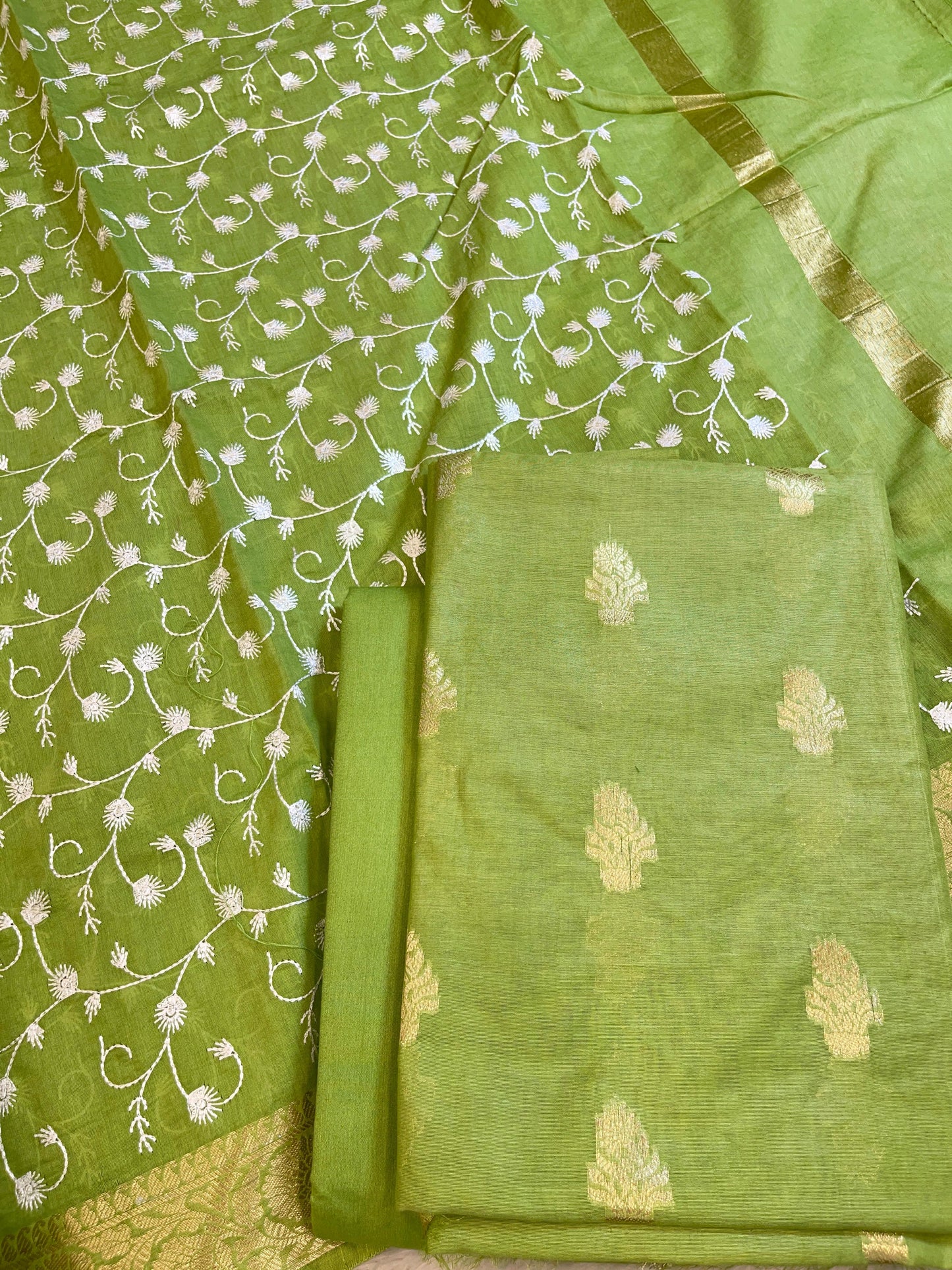 Green Mercerise Silk Floral Zari Booti with Embroidery Dupatta Banarasi Suit 11SKL_MSRS6