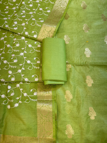 Green Mercerise Silk Floral Zari Booti with Embroidery Dupatta Banarasi Suit 11SKL_MSRS6