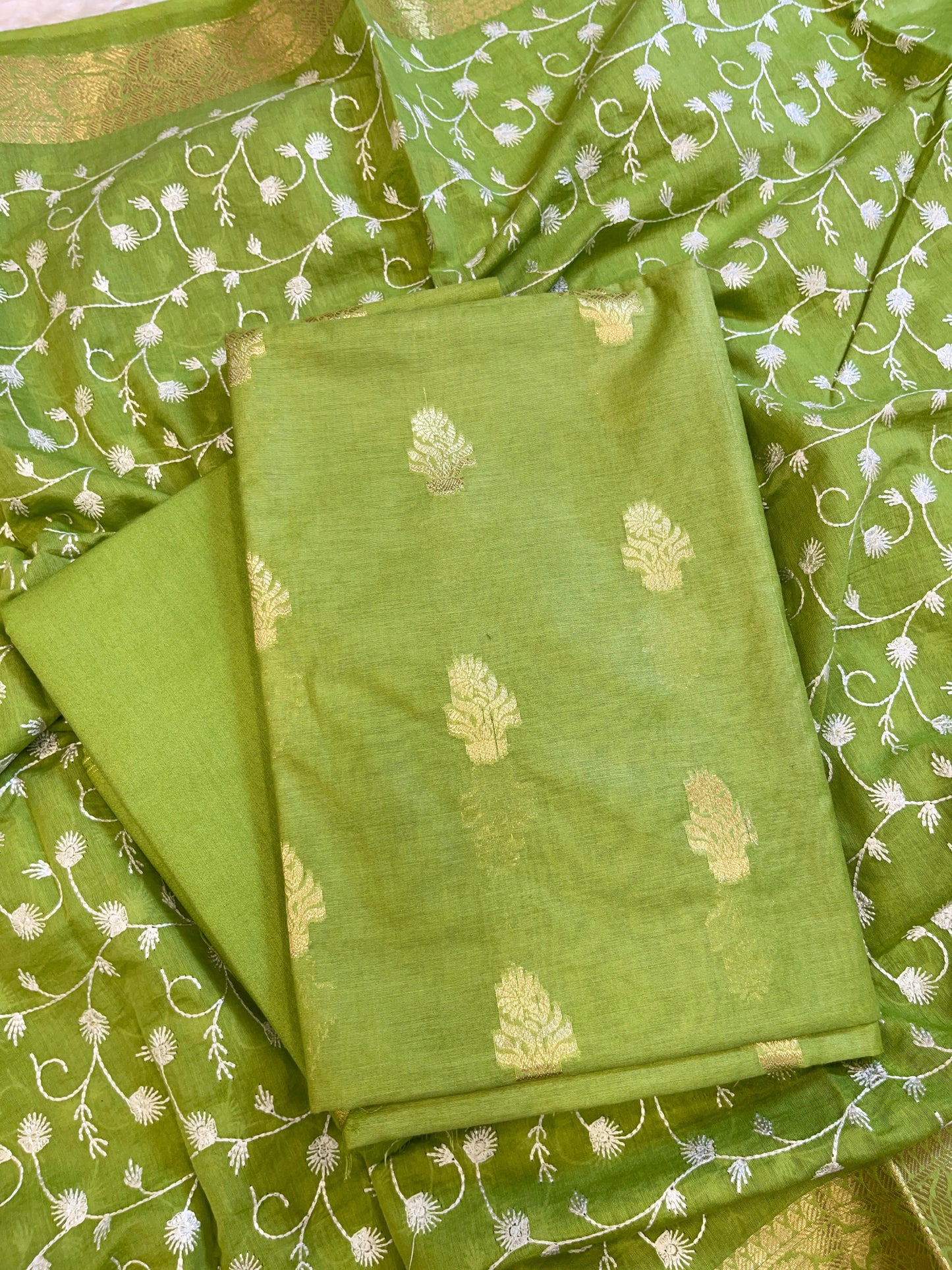 Green Mercerise Silk Floral Zari Booti with Embroidery Dupatta Banarasi Suit 11SKL_MSRS6
