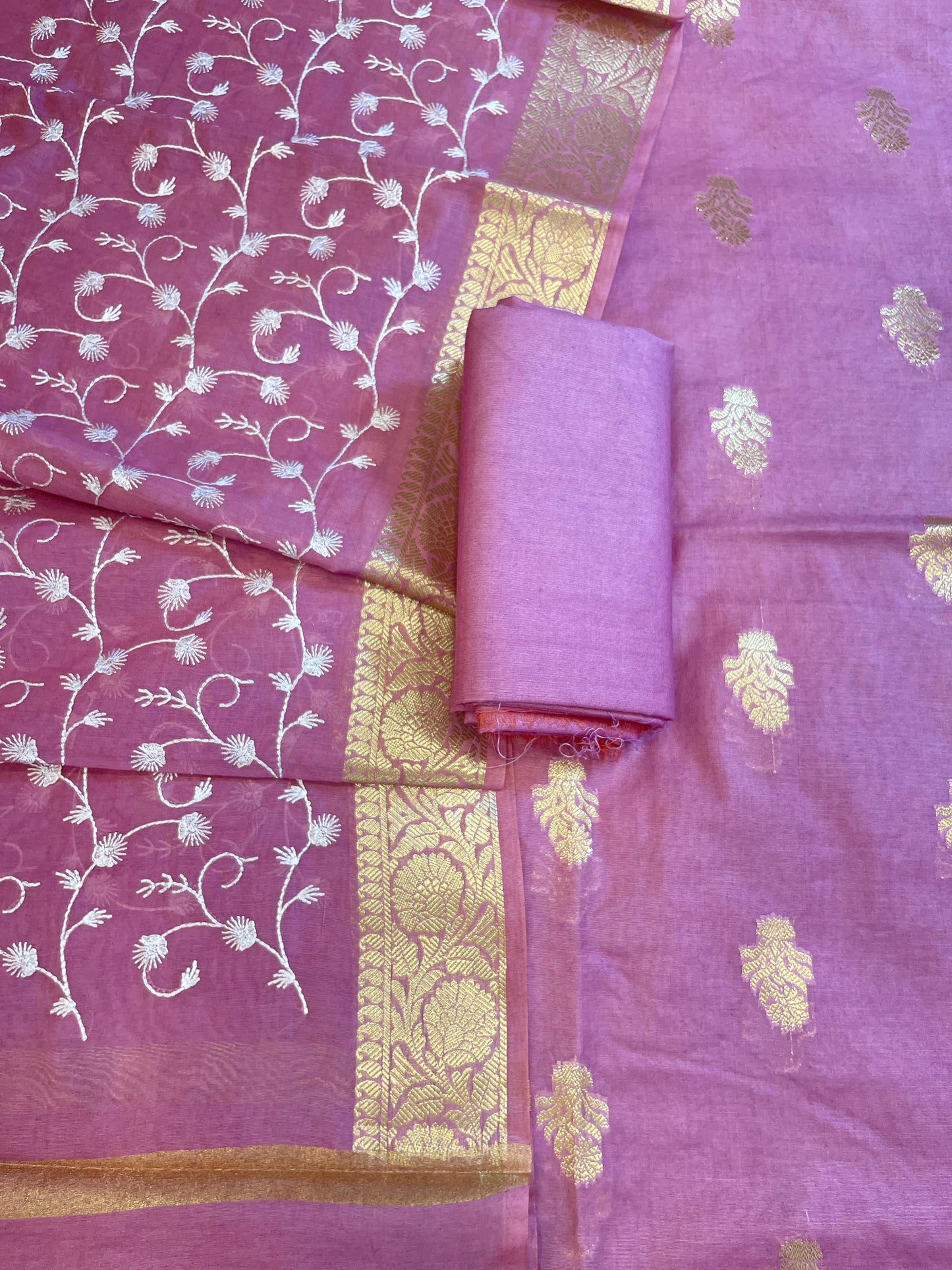 Red Onion Mercerise Silk Floral Zari Booti with Embroidery Dupatta Banarasi Suit 11SKL_MSRS9