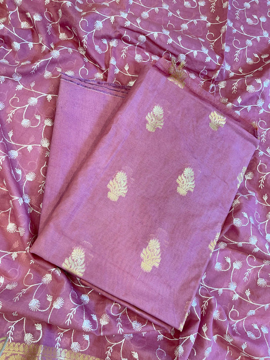 Red Onion Mercerise Silk Floral Zari Booti with Embroidery Dupatta Banarasi Suit 11SKL_MSRS9