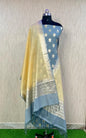 Grey Pure Mercerise Lorex Contrast Yellow Dupatta Banarasi Suit 1200SKL_PML7