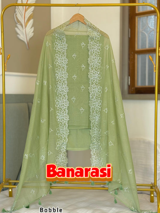 Green Cotton Chanderi Embroidery Resham Booti Banarasi Suit 1200SKL_CE11