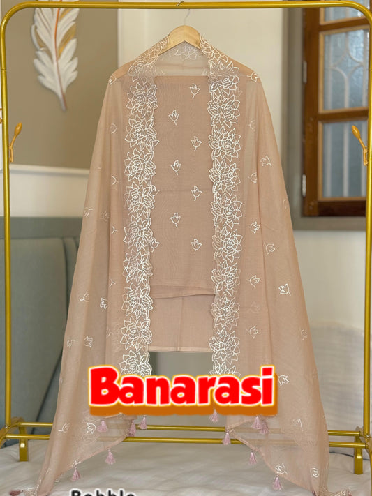 Peach Cotton Chanderi Embroidery Resham Booti Banarasi Suit 1200SKL_CE12